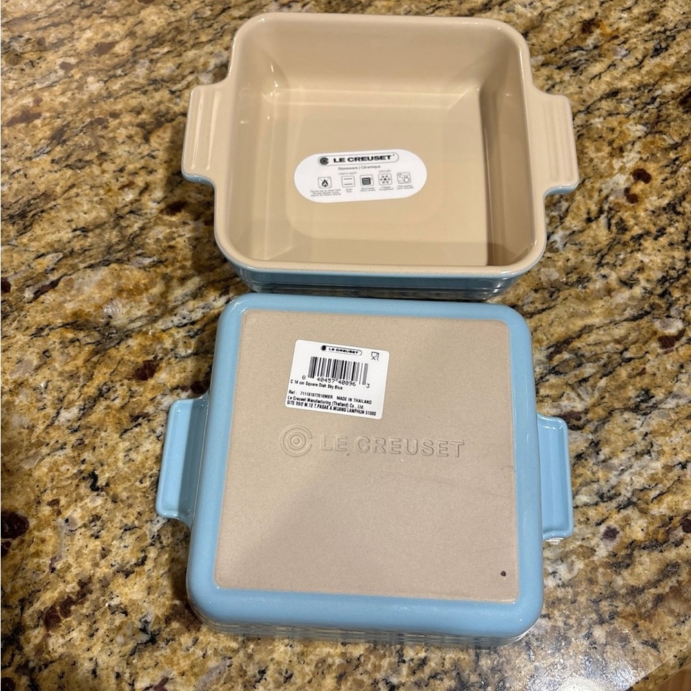 NWT Le Creuset Stoneware 14cm Square Dish, set of 2, Sky Blue - Picture 4 of 7